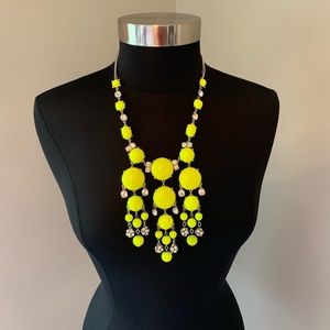 Neon Yellow, Rhinestone & Sterling Silver Bauble Adjustable Clasp Necklace